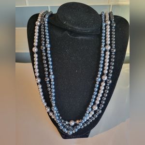 Hues of Blue triple strand bead necklace